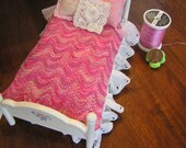 Dollhouse Miniature Afghan - hand knit variegated pink - 4" x 5" - 1:12 scale