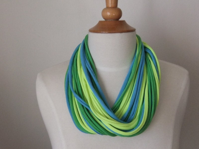 Multicolor Necklace,Upcycle Infinity Scarf, T-shirt Long  Necklace, Womens Teens Necklace,Spring Scarf