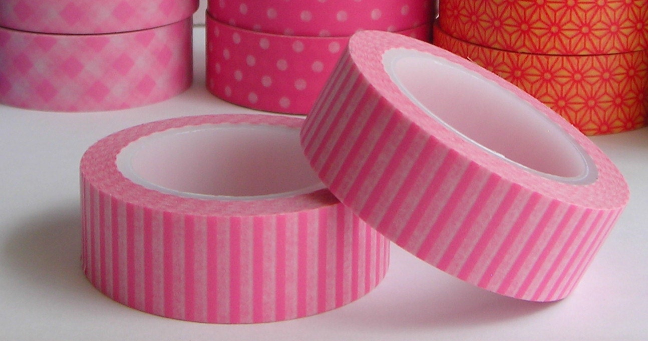 Japanese Washi Tape Pink Stripes 32.75 feet One roll
