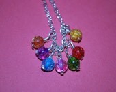 Crackle quartz 6mm bead necklace on silver plated chain. Charm color of your choice.