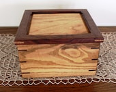 Handcrafted Exotic wood Heirloom Tea Box with 4 tea bag compartments.  Sassafras, Butternut, Black Walnut, Cherry.  Box 23101