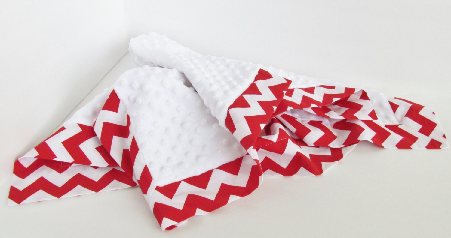 Red Chevron and White Soft Minky Dot Blanket in Riley Blake, MORE COLORS