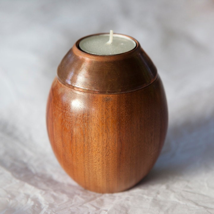 Recycled wood and copper tealight candle holder