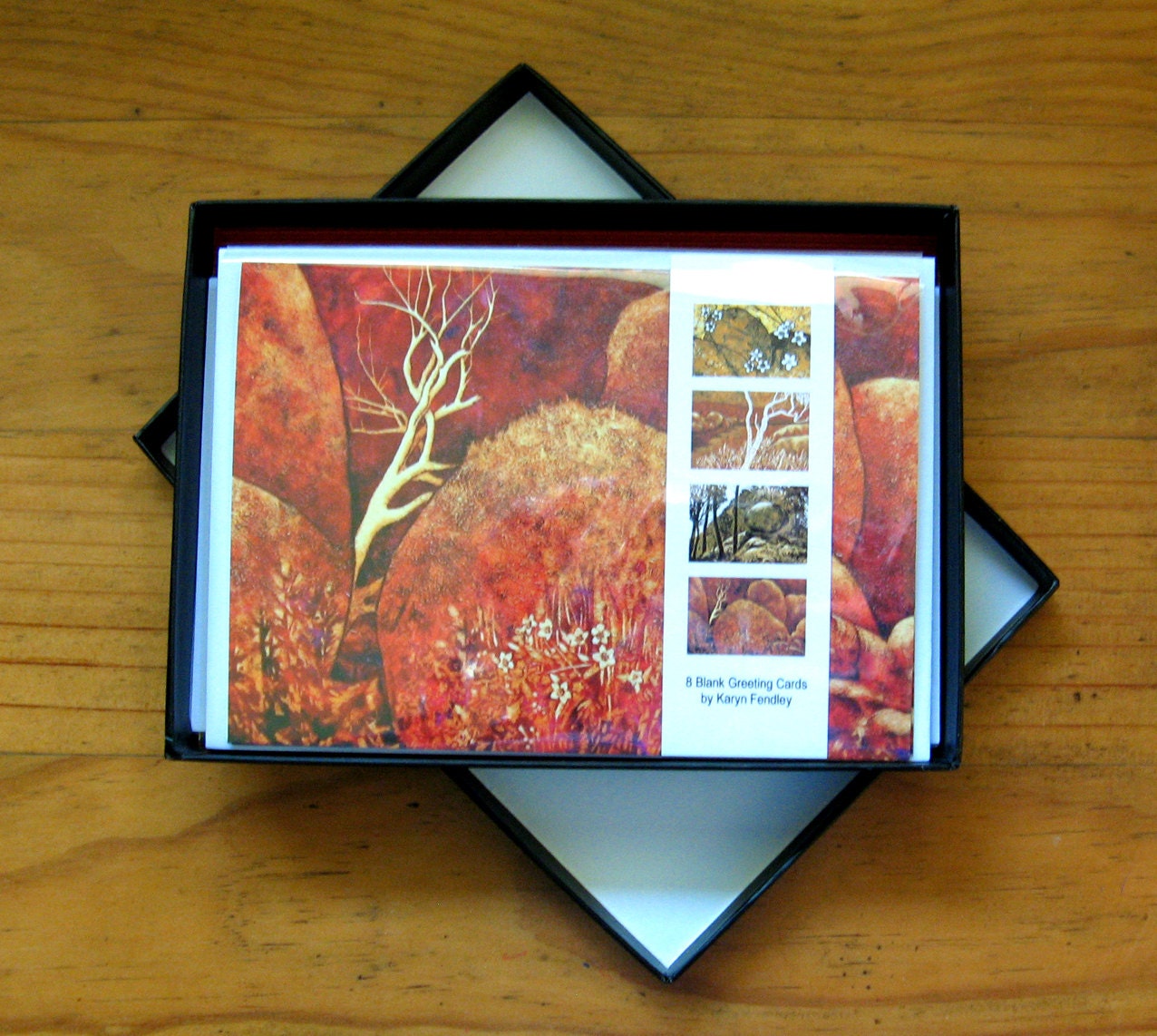 Girraween card pack. Box of 8 blank fine art greeting cards by Karyn Fendley. Suitable to use as Birthday Greeting cards or Christmas cards