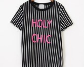 Holy Chic Black and White Stripes T Shirt/Hipster T Shirt/Girl's Summer Clothes Women/Vintage Clothing/vtg tshirt/vtg t shirt/vtg shirt/vtg
