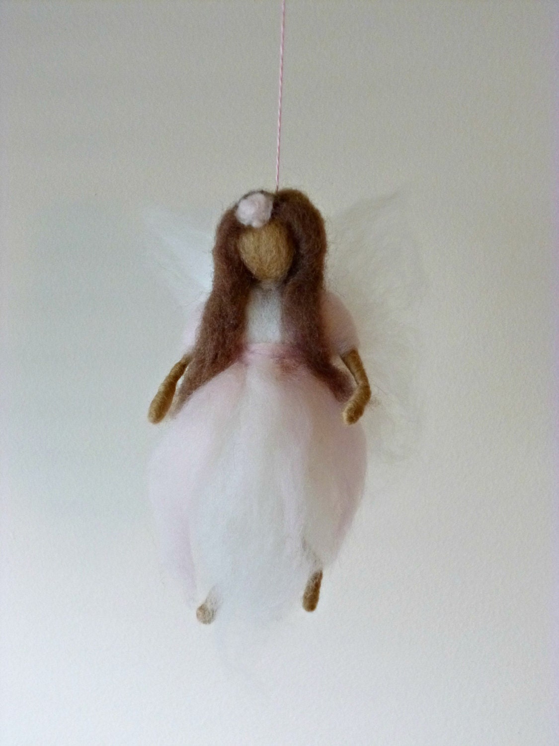 Pale Pink Wool Fairy / Angel Mobile Waldorf Inspired Needle Felted