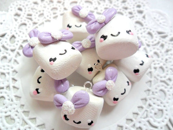 Kawaii Polymer Clay Charms Kawaii Marshmallow Girl Charms DIY Projects Earrings Bracelet Cell Charm Zipper Pulls and More ( 5 pcs )