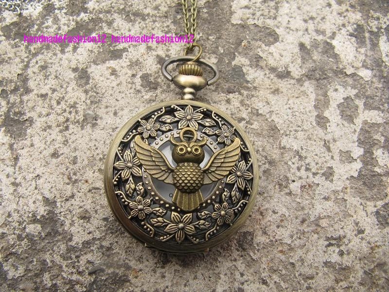 lovely owl flower Pocket Watch,back Longevity turtle pocket watch necklace, vintage New fashion Necklace Jewelry