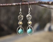 The purity of life - Turquoise silver plated dangle earrings, wire wrapped jewellery handmade, sterling silver earwire