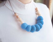 Felt necklace - blue jewelru  - big necklace - summer jewelry - Free shipping
