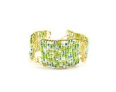 Boho Chic Stylish and Sturdy Handmade Bracelet - Gold Color Frame with White, Green and Blue - Geometric