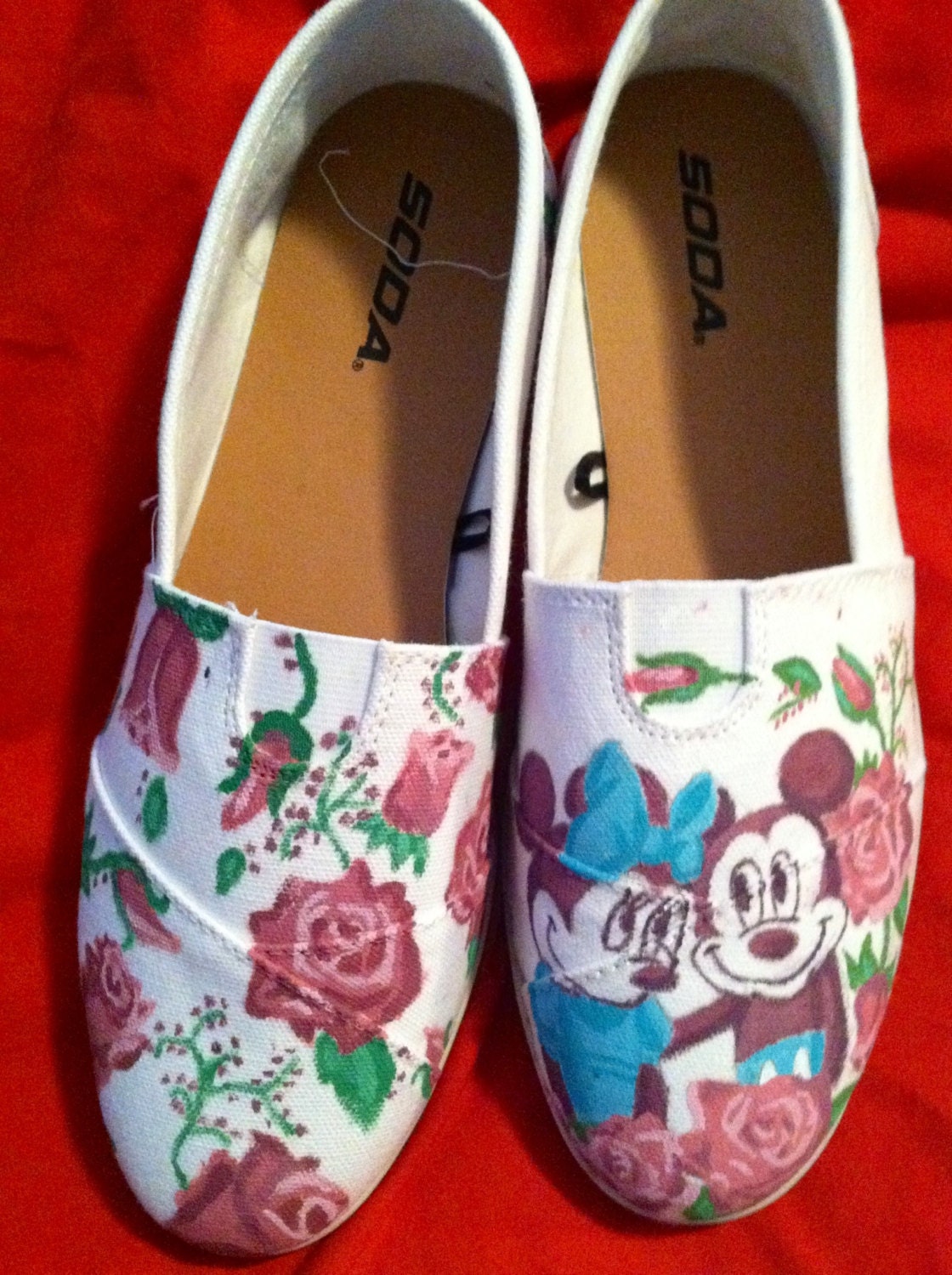 Custom hand painted acrylic canvas womens shoes mickey minnie floral