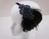 The Great Gatsby 1920s Art Deco Flapper Headband 1920s Accessories Gray Beaded headpiece