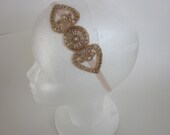 Great Gatsby Headband Headpiece Flapper 1920s Lady Mary Downton Abbey wedding party Champagne Antique Gold beading Fascinator