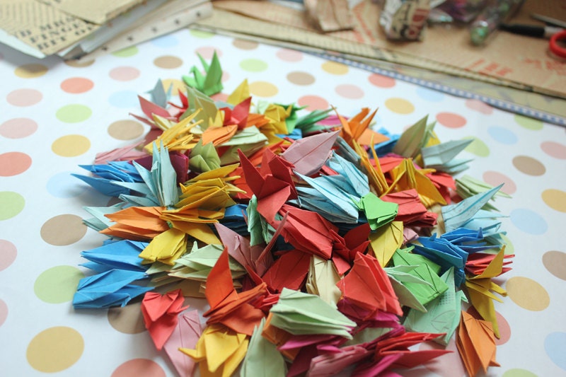 Valentine 1000 Paper Cranes Customized for Weddings Origami Christmas Ornament Japanese Bird Paper --- 5 x 5cm Mixed Color