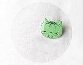 Watermelon cat - green mint summer cat fashion - hand painted polymer clay brooch rusteam