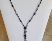 MAGNETIC Jewelry Necklace with Beautiful Earrings Shiny PURPLE BLUE Black Glass beads
