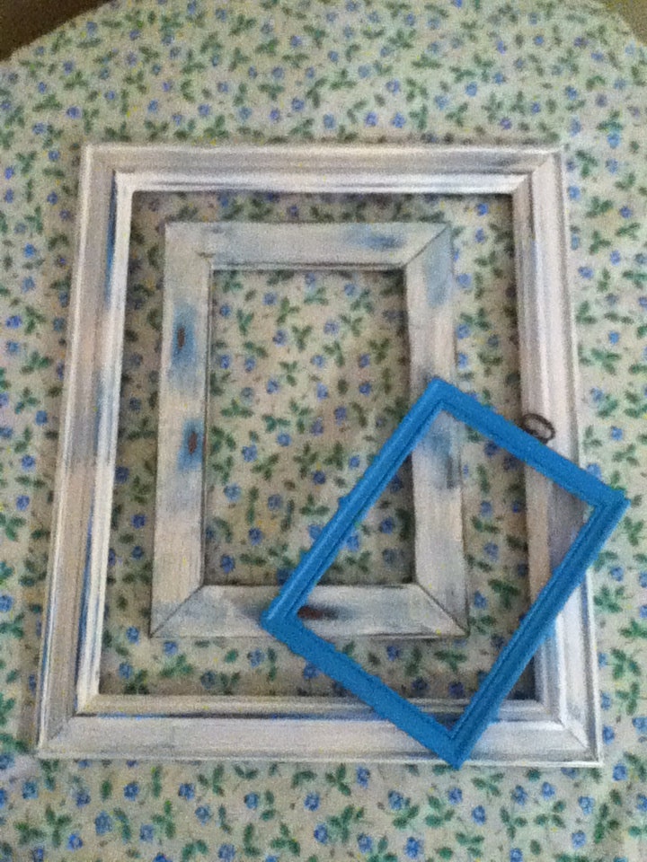set of 3 frames distressed turquoise blue/white wall decor cottage chic