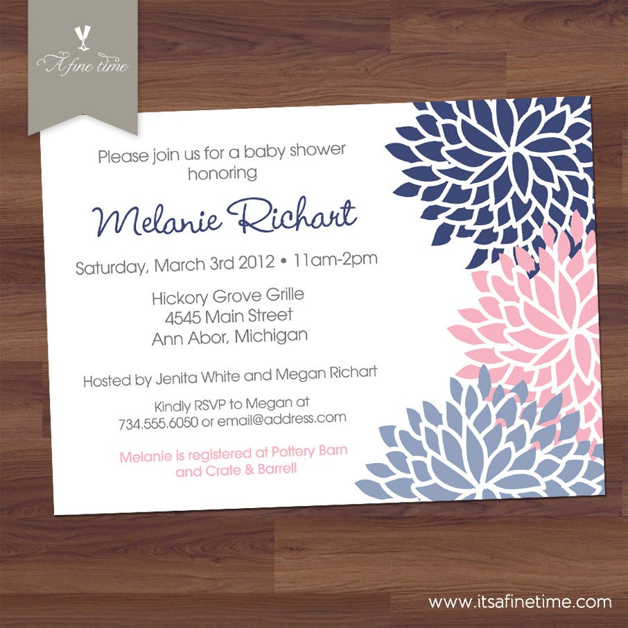 Baby Shower Invitation - Bridal Shower - "Playful Blooms" - pink, blue, navy - birthday - Blossom, Floral, Flowers (DIY Digital Printable)