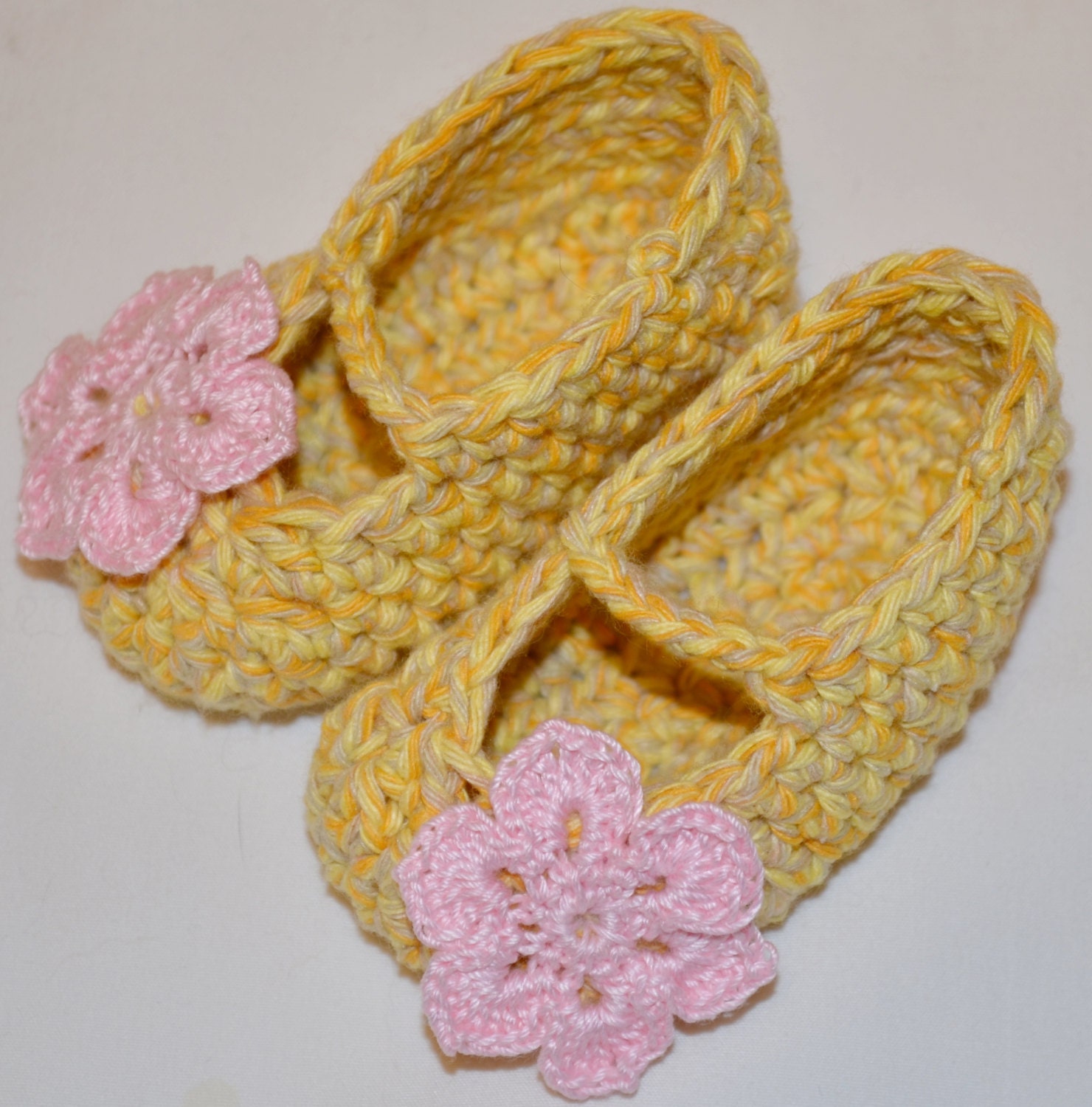 Crocheted Mary Jane Baby Booties with Pink Flower