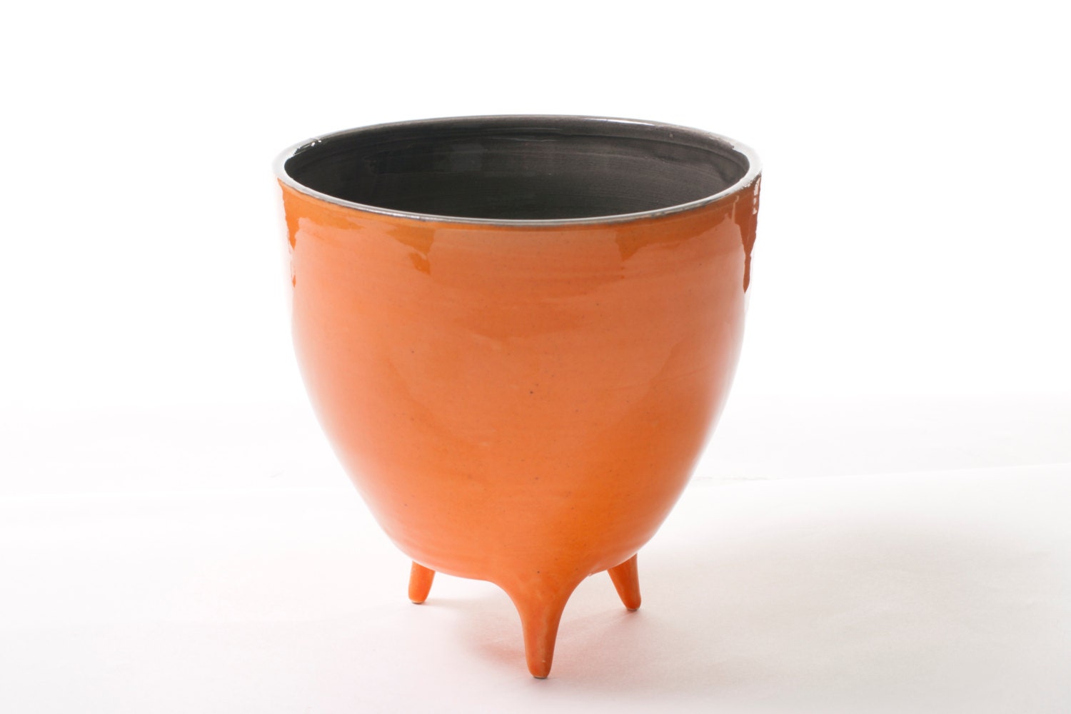 Orange and Gray Vase/Bowl With 3 Little Legs - POTLEGS -  Handmade Wheel-Thrown Ceramic Pottery