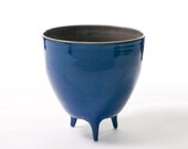 Blue and Gray Vase/Bowl With 3 Little Legs - POTLEGS- Handmade Wheel-Thrown Ceramic Pottery
