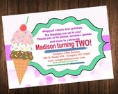 Ice Cream Invitation / Ice Cream Birthday Party Invite / Ice Cream Parlor - Printable DIY Customized Personalized