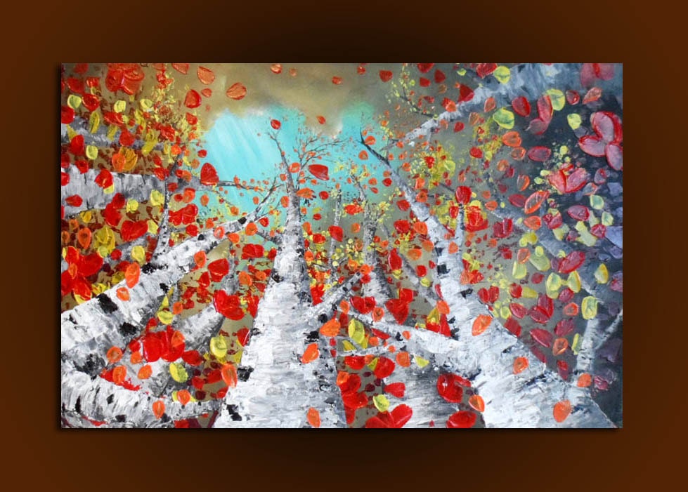 CANVAS Print-of Original arcylic painting- Acrylic painting-Fine Art-WindyWoods in Fall- Gift-36inX24in