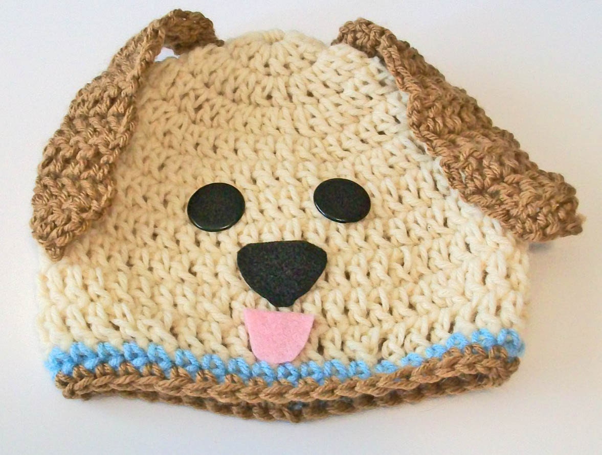 So Cute Tan Puppy Dog Hand Crocheted Baby and Childrens Hat Great Photo Prop 5 Sizes Available