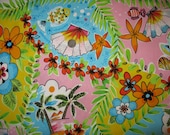 Unique Alexander sold-by-the-yard cotton fabric: Henry tropical flowers, sea  shells beach ocean fish sunshine clouds pink blue 2004 fabric
