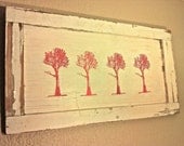 4 Trees on Re-purposed White Cabinet Door