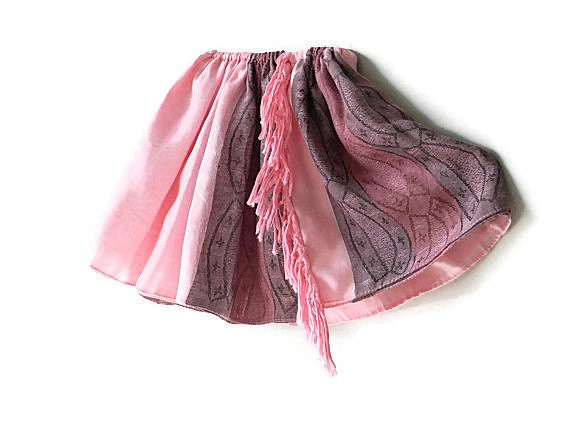 Pink and purple toddler girl skirt. Size 3T - 4T. Fashion style kids clothing. Handmade fluffy double side skirts with fringe.