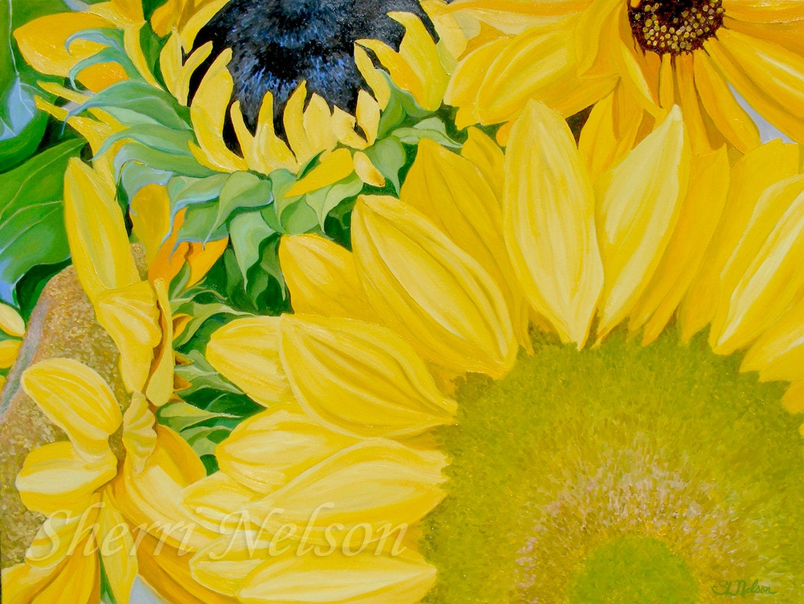 Yellow Flowers Art Print - 11x14 poster - Sunflowers Home Decor Wall Art - Modern Abstract Poster from painting