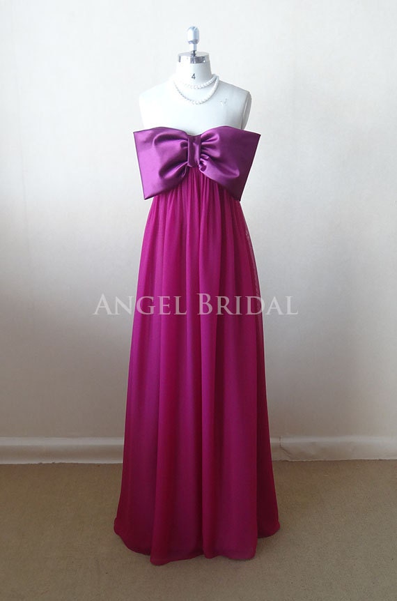 2013 New Arrival Self Bow Fuchsia  Chiffon Long bridesmaid dress, Party dress,Prom Dress,Prom Gown,Prom dresses,Prom Gowns