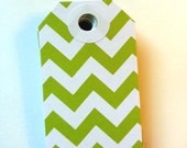 20 Gift Tags - Lime Green & White Chevron / Party Favor Tags/ Scrapbooking Tags / Die cuts