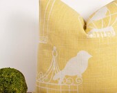 SPRING SALE Yellow Pillow Cover. 16x16 inch. Bird Cage Design. Home Decor Accents. Decorative Pillows. Mustard. White. Cream.