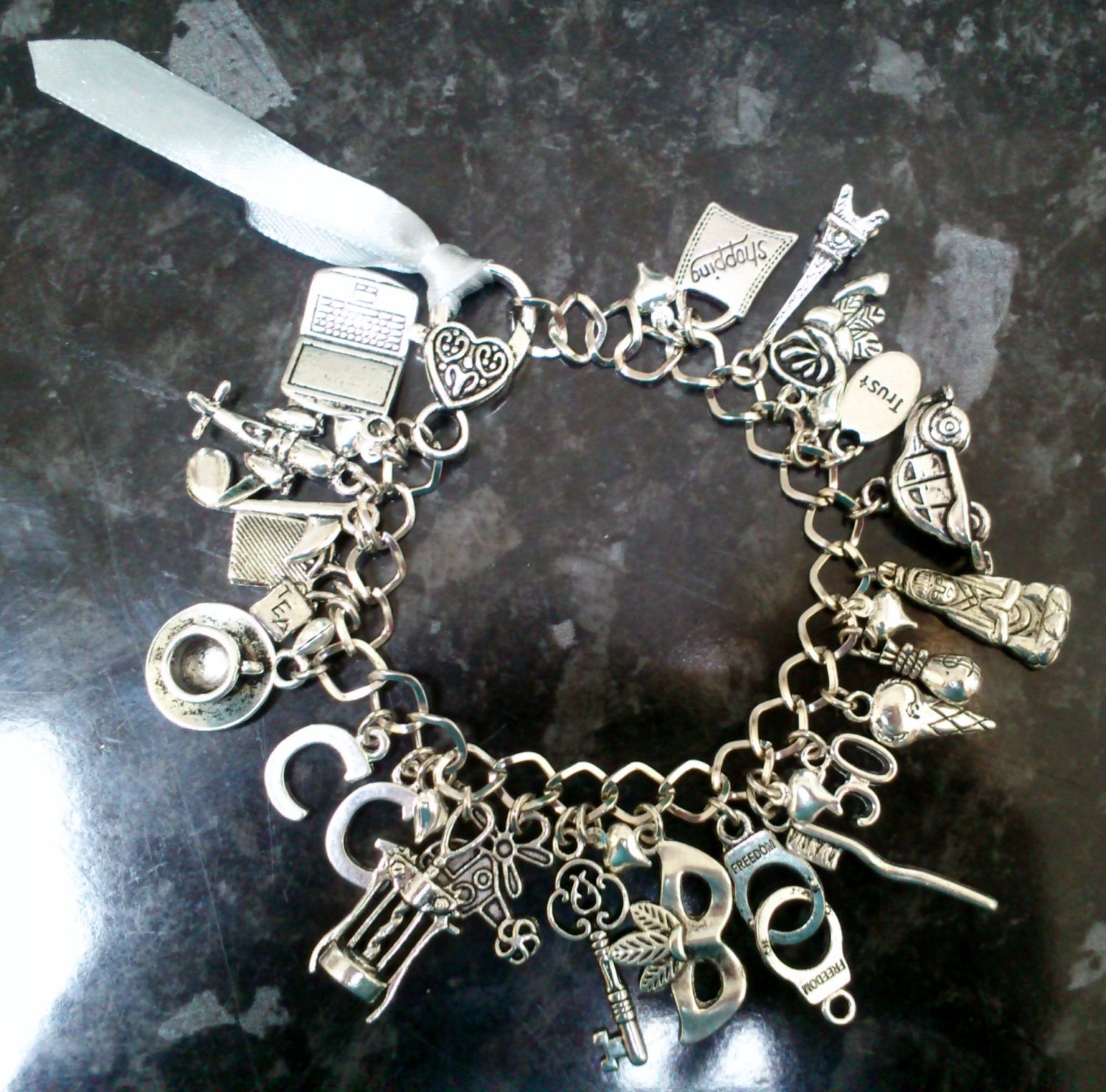 Handmade 50 Fifty Shades of Grey Inspired Loaded Charm Bracelet