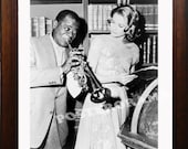 Grace Kelly and Louis Armstrong  POSTER 12 x 14 large celebrity and Jazz musician Print