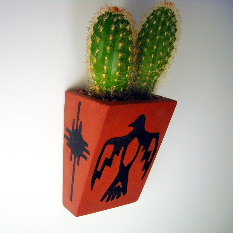 Hanging Wall Planter - Native American Motif - Inlaid - Tribal - Succulent - Cactus - Air Plants - Bromeliads - Orchids -