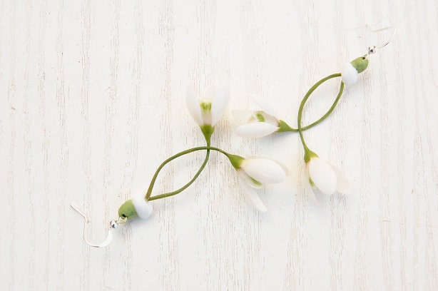 Snowdrops earrings - White earrings - Bridal earrings - Floral earrings - Fairy earrings