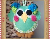 Owl, green, flowers, accessory, hand bag, bag, purse, handbag, for girls, spring, summer, colorful, felt, cotton, flowers. Free shipping