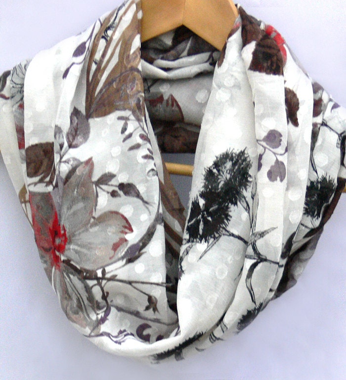 Floral Circle Scarf.  Flowers Infinity Scarf. Loop Scarf. Women Accessory.