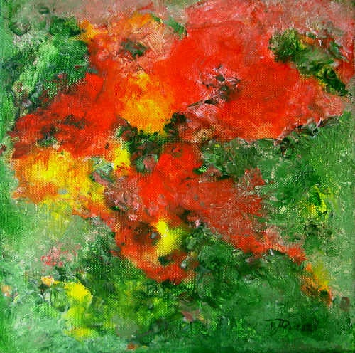 Red Poppy Abstract Original Painting Colorful Flowers Art Gallery Wrap Canvas by K. Joann Russell
