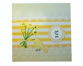 Handmade Card for All Occasions, Yellow and white Striped, Flower and Gem, Cute bird, Just for you, Blank Card