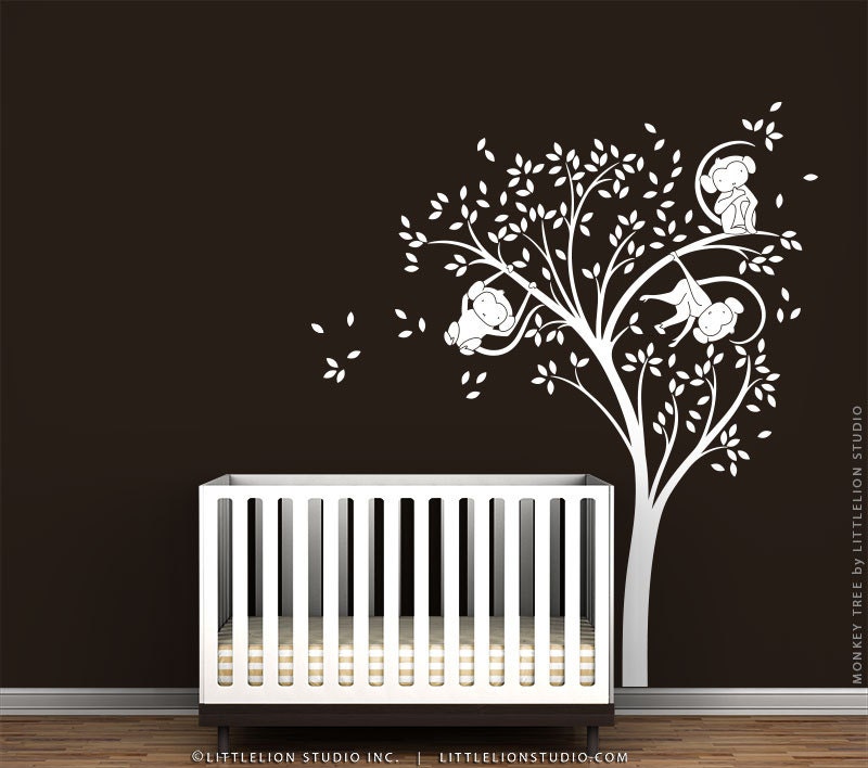 White Monkey Tree Wall Decal by LittleLion Studio