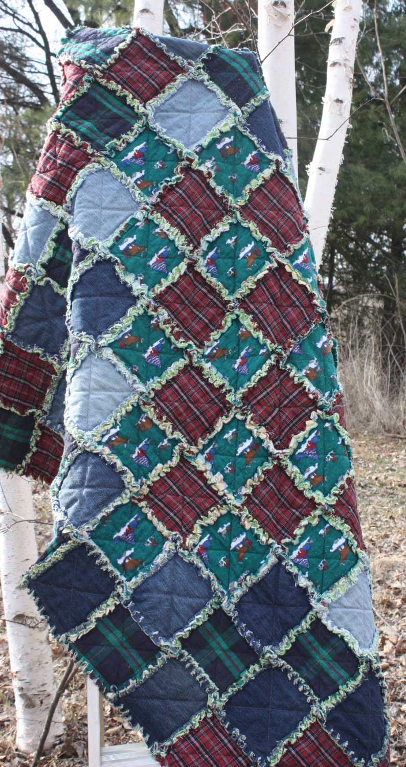 Upcycled Denim and Flannel Father's Day Lap Quilt and Matching Lovey