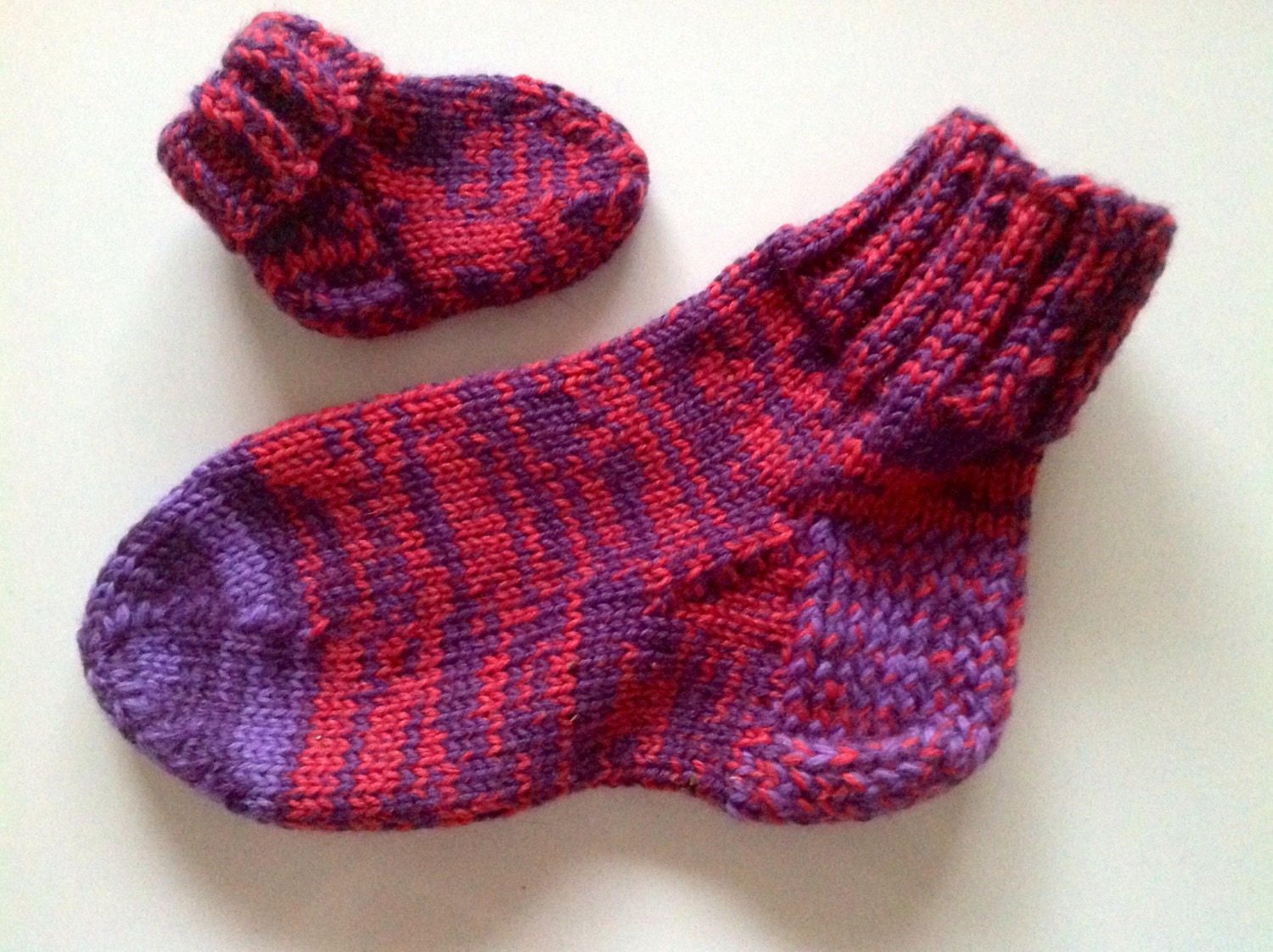 Knitted socks set (adult pair & baby pair) - soft wool