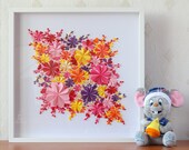 White Box Frame Handmade 3D Art Blossom Flowers Bouquet Handcut Heart Wall Decoration Deco Gift Birthday Wedding  Anniversary Spring Large