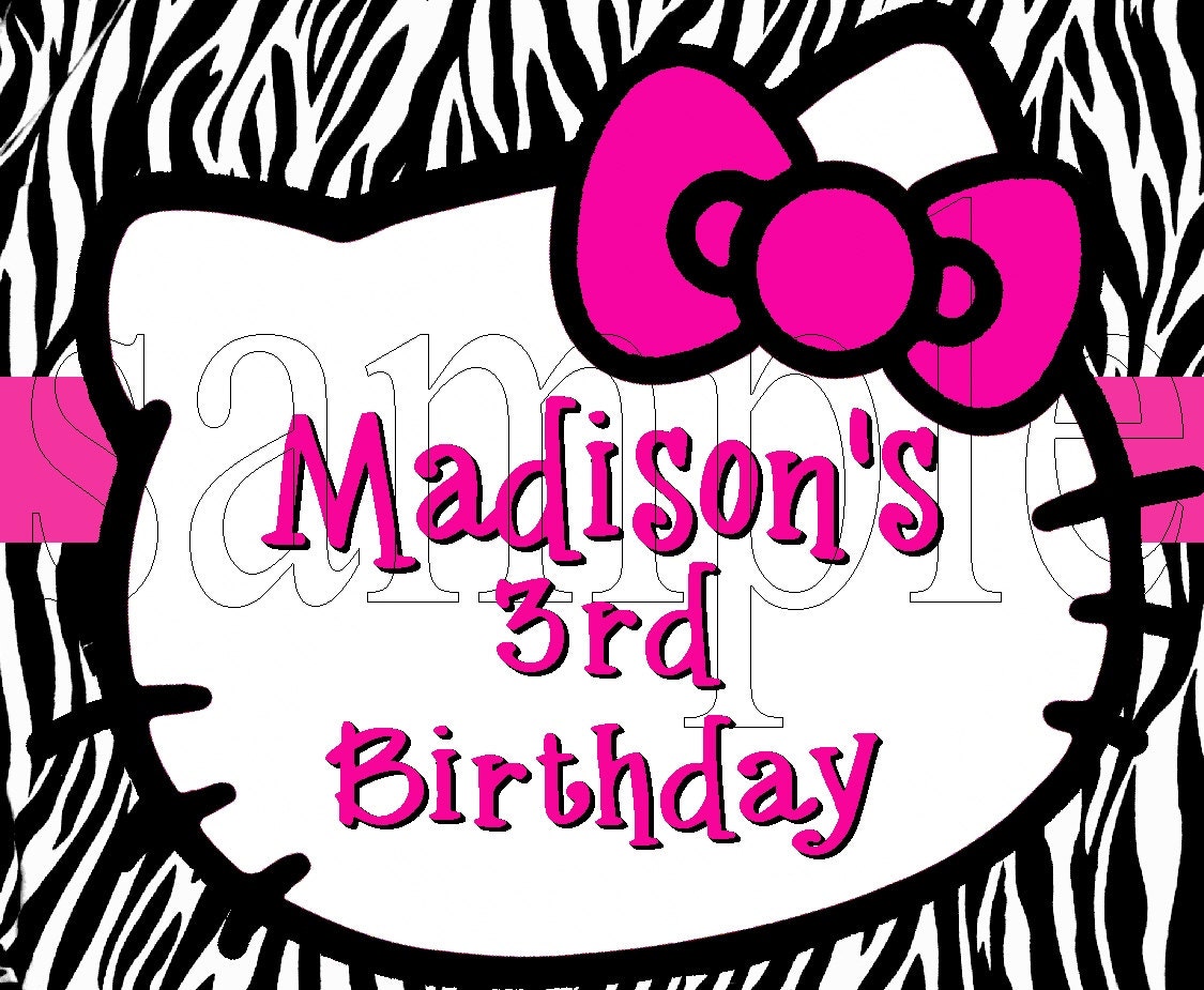 Personalized Hello Kitty Pink & Zebra Print Party Favor Gift Bag Tag Label 6 per sheet (Printable JPEG,PDF)