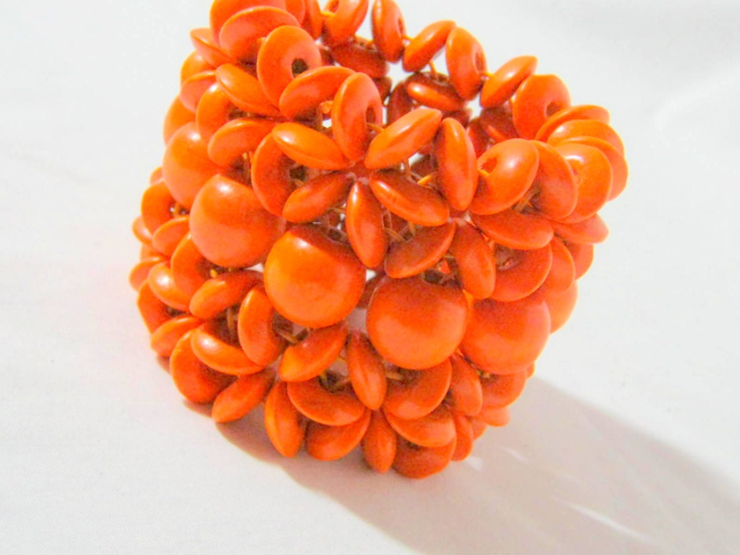 ELECTRIC ORANGE Wood Bracelet Cuff Stretch Circle Funky Trend Round Beaded Bangle Elastic Handmade Unique Adjustable Earrings Sale Cute